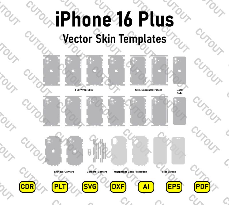 iPhone 16 Series Vector Skin Cut Files + Free Vinyl Skin Mock-up