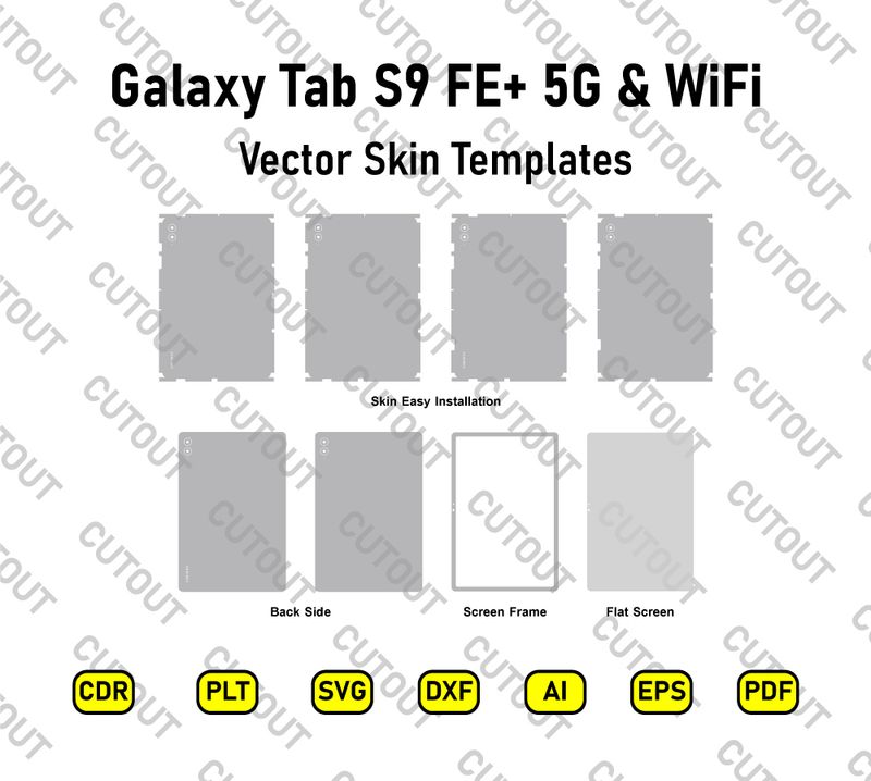 Samsung Galaxy Tab S9 FE+ 5G &amp; WiFi Versionen Vektor Skin Schnittdateien