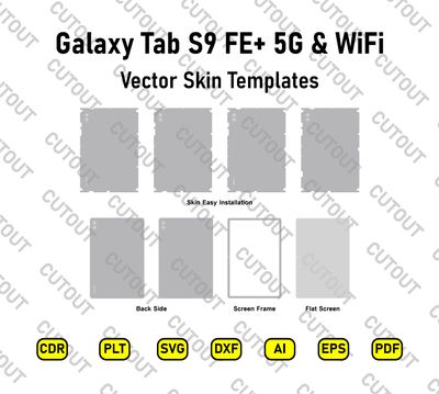 Samsung Galaxy Tab S9 FE+ 5G &amp; WiFi Versionen Vektor Skin Schnittdateien