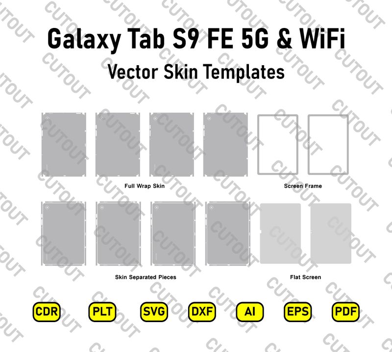 Samsung Galaxy Tab S9 FE 5G &amp; WiFi Versions Vector Skin Cut Files