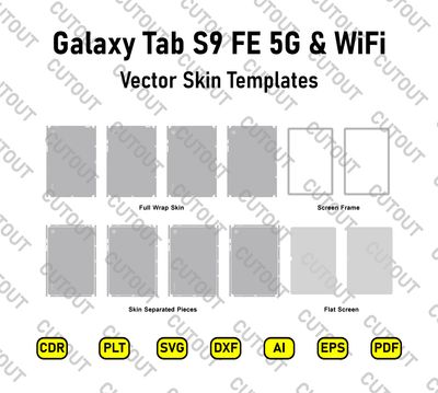 ​Samsung Galaxy Tab S9 FE 5G &amp; WiFi Versionen Vektor Skin Schnittdateien