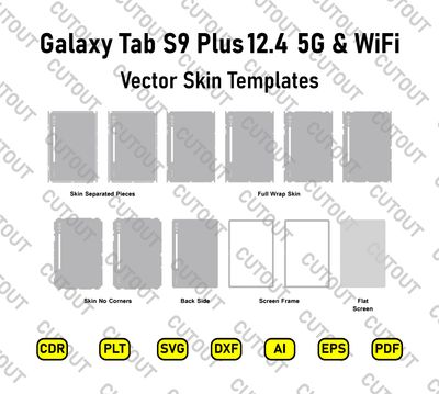Samsung Galaxy Tab S9 Plus 12.4 5G &amp; WiFi Versionen Vektor Skin Schnittdateien