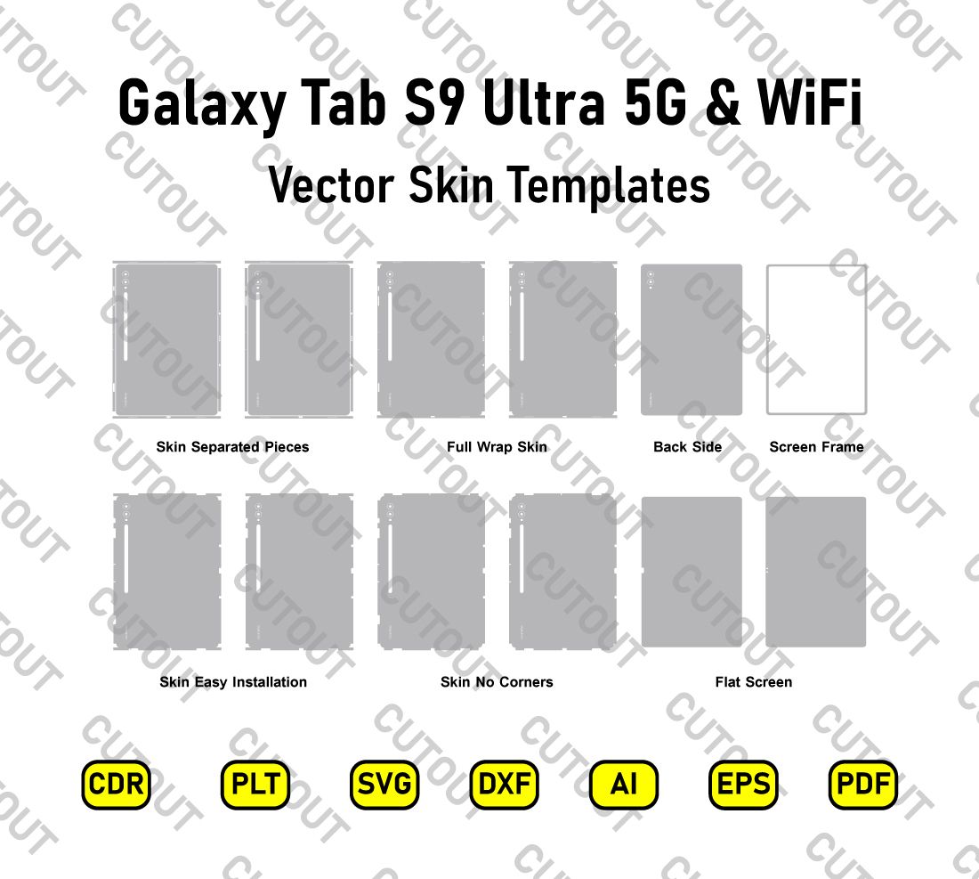 Samsung Galaxy Tab S9 Ultra 5G &amp; WiFi Versions Vector Skin Cut Files