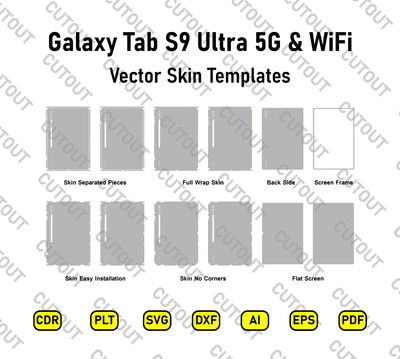 ​Archivos de corte de skins vectoriales para Samsung Galaxy Tab S9 Ultra 5G y versiones con WiFi
