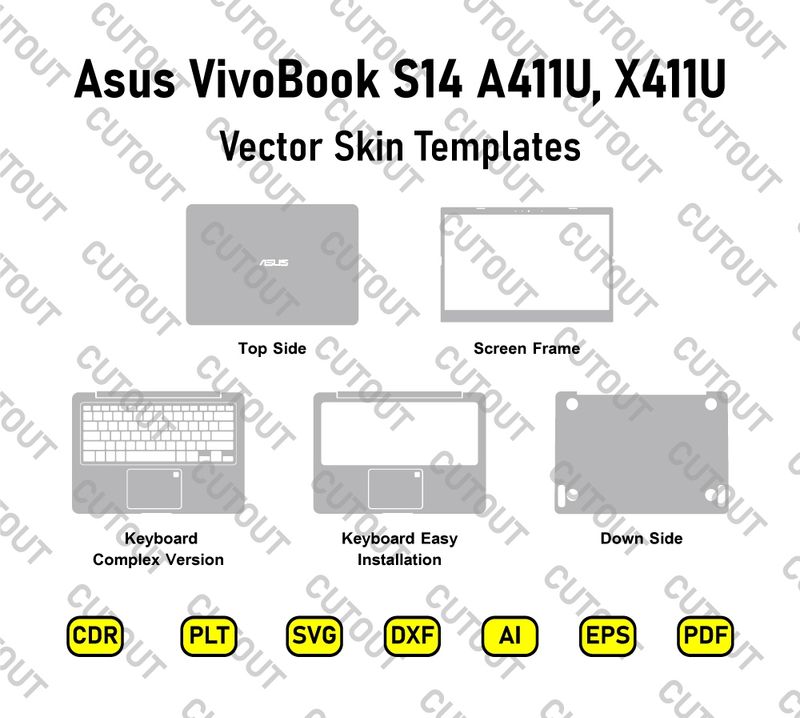 Asus VivoBook S14 A411U, X411U Vector Skin Cut Files