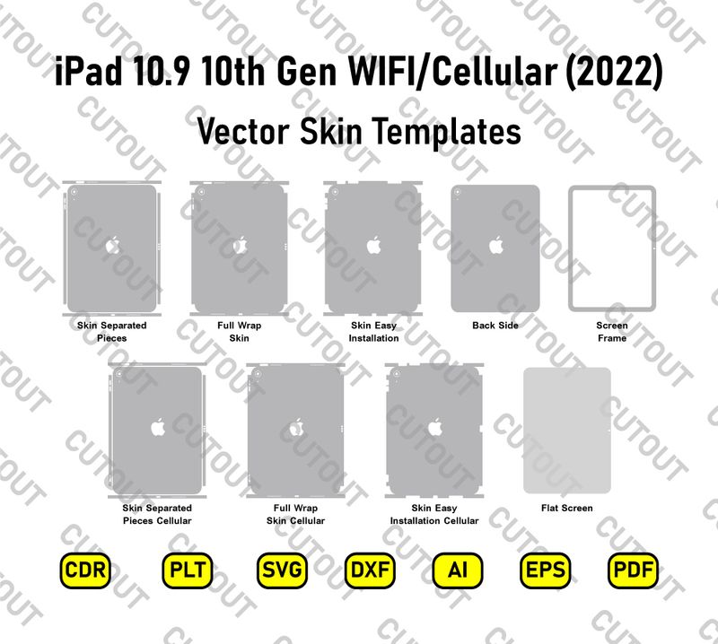 iPad 10.9 10th Gen (2022) WiFi-Cellular Vector Skin Cut Files