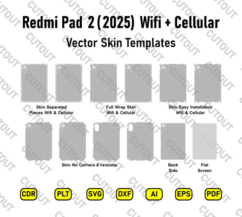 Xiaomi Redmi Pad 2 2025 Wifi &amp; Cellular Vector Skin Cut Files
