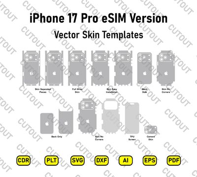 ​Plantillas vectoriales para corte de vinilo y TPU para iPhone 17 Pro (eSIM)