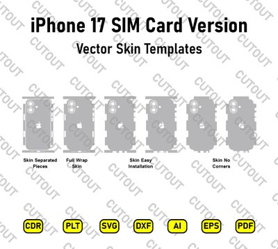 Archivos vectoriales de corte de skins para versiones físicas de la SIM eSIM del iPhone 17
