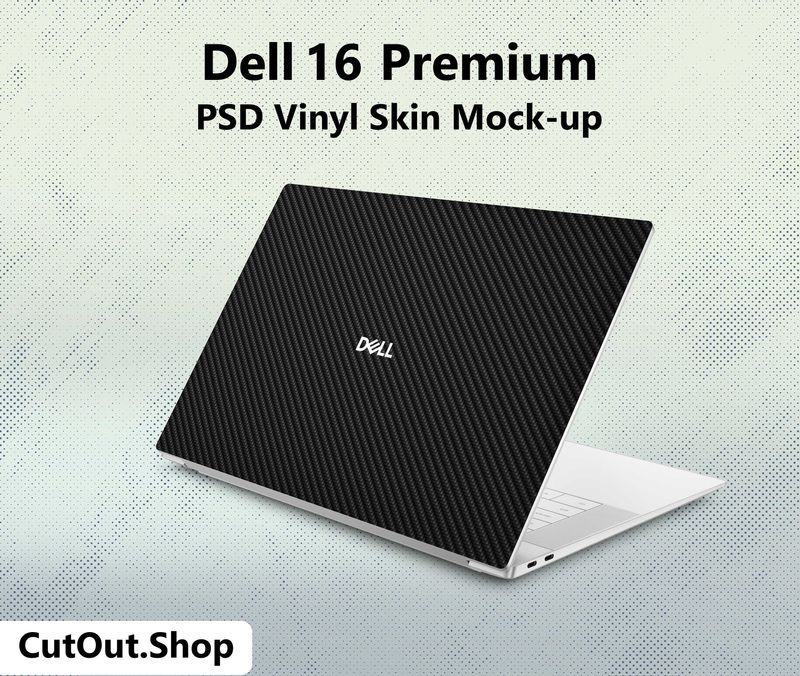 Dell 16 Premium PSD Vinyl Skin Mockup By CutOut