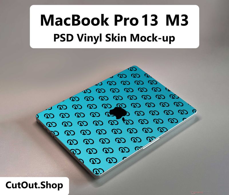 PSD Vinyl Skin Mock-up For MacBook Pro 13 M3 By CutOut
