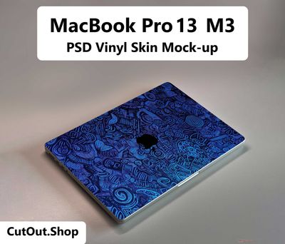 PSD Vinyl Skin Mock-up For MacBook Pro 13 M3 By CutOut