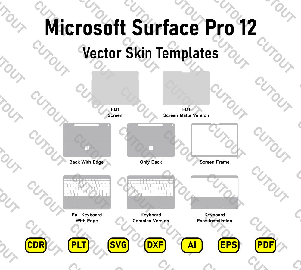 Microsoft Surface Pro 12 Touch Screen Vector Skin Cut Files