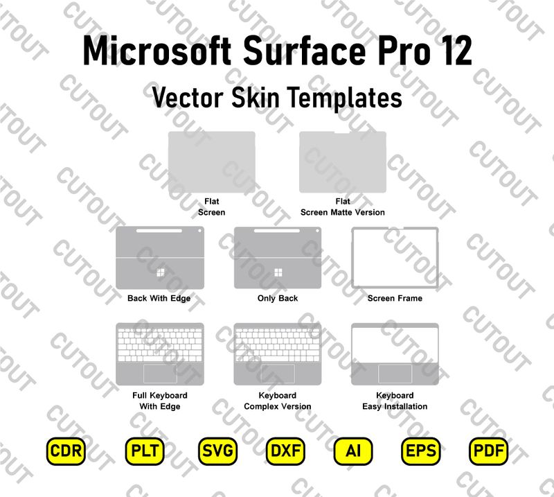 Microsoft Surface Pro 12 Touch Screen Vector Skin Cut Files