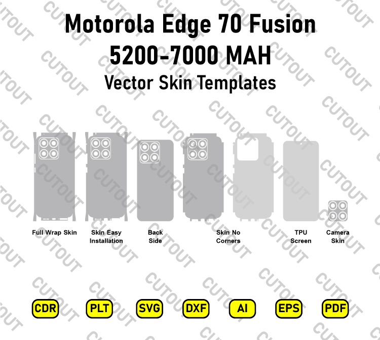 Motorola Edge 70 Fusion 5200 &amp; 7000 MAH Versions Vector Skin Cut Files