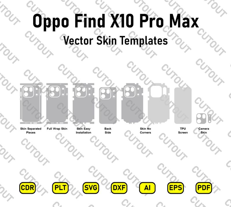 ​Archivos vectoriales de corte para vinilo (skin) del Oppo Find X10 Pro Max