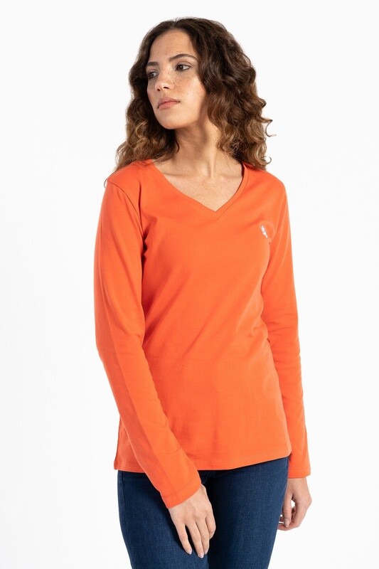 Pringle | Ladies Long Sleeve V neck Top | Coral