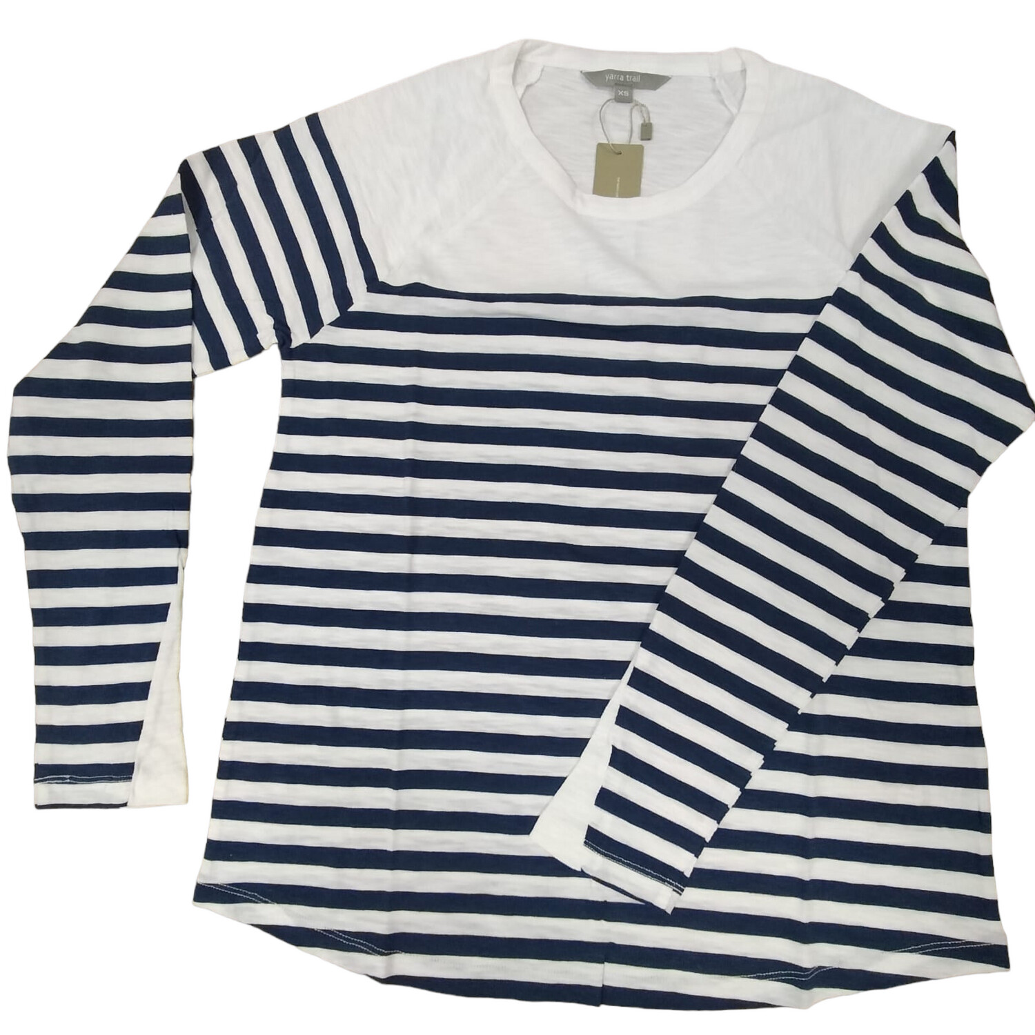 Yarra Trail | Fine Stripe Long sleeve Tee | Prussian Blue, Size: XS