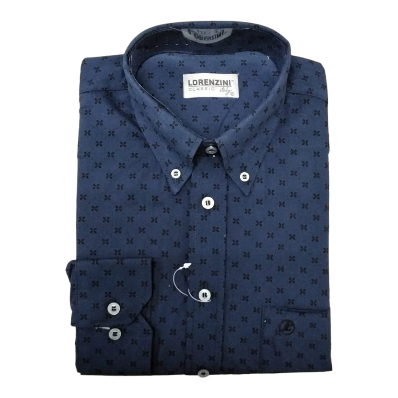 Lorenzini | LS Shirt | LO50/344 | Pattern | Navy, Size: M