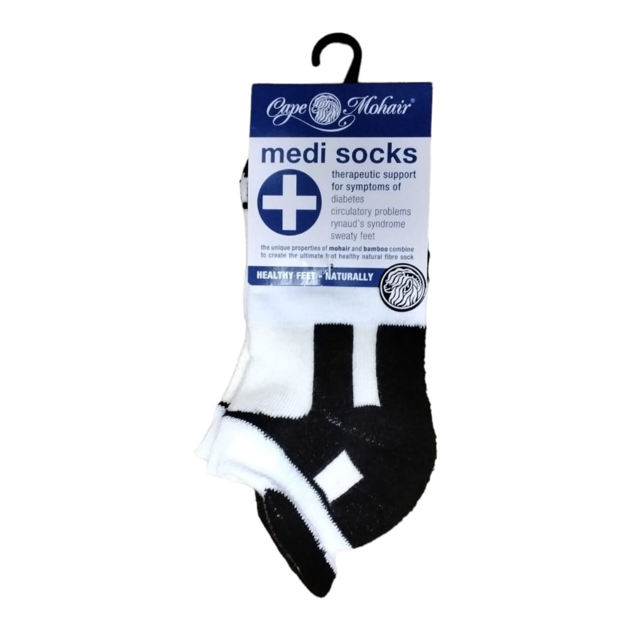 Cape Mohair | Medi Socks | LDS Foot Healthy | Black &amp; White | 4-7