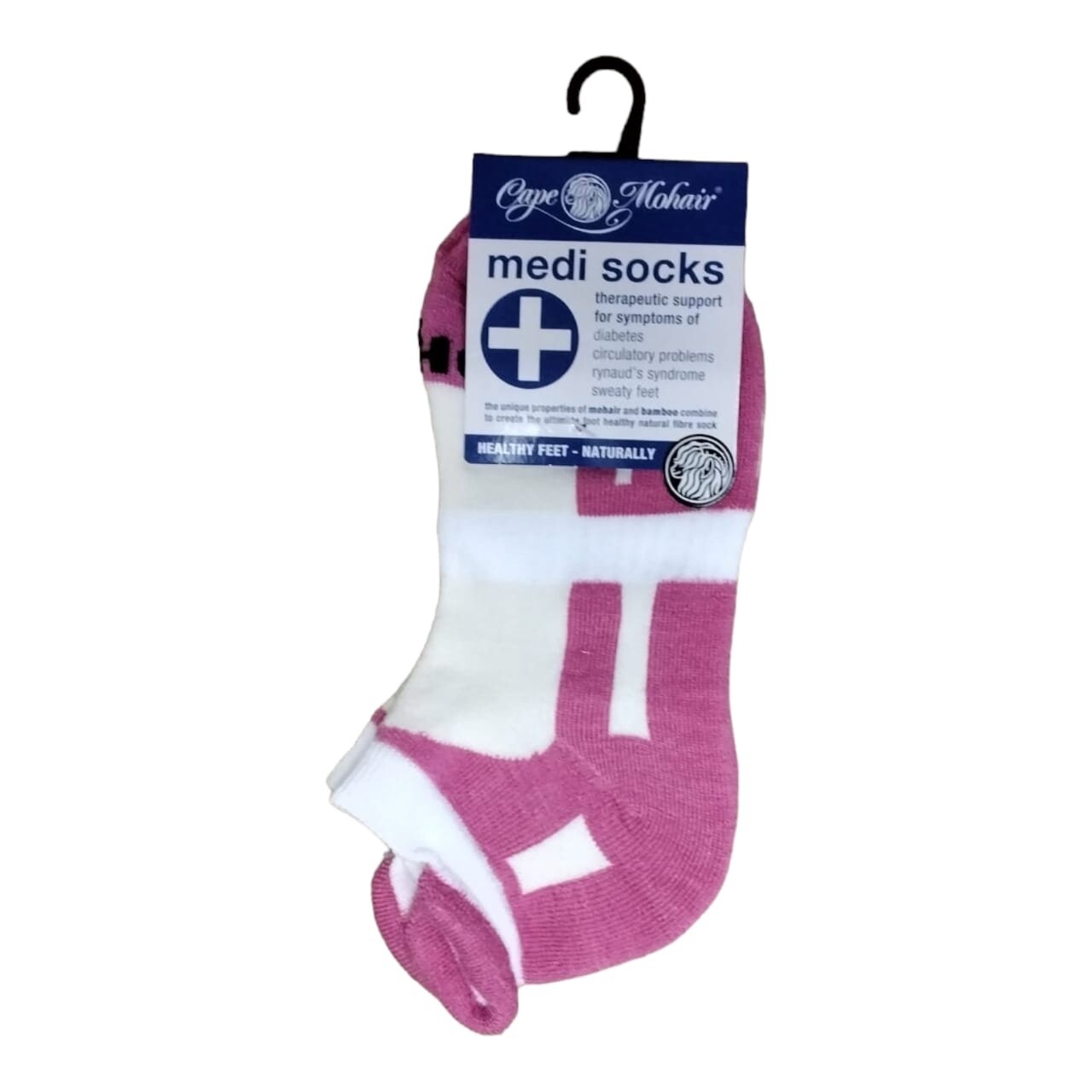 Cape Mohair | Medi Socks | LDS Foot Healthy | Cerise &amp; White | 4-7