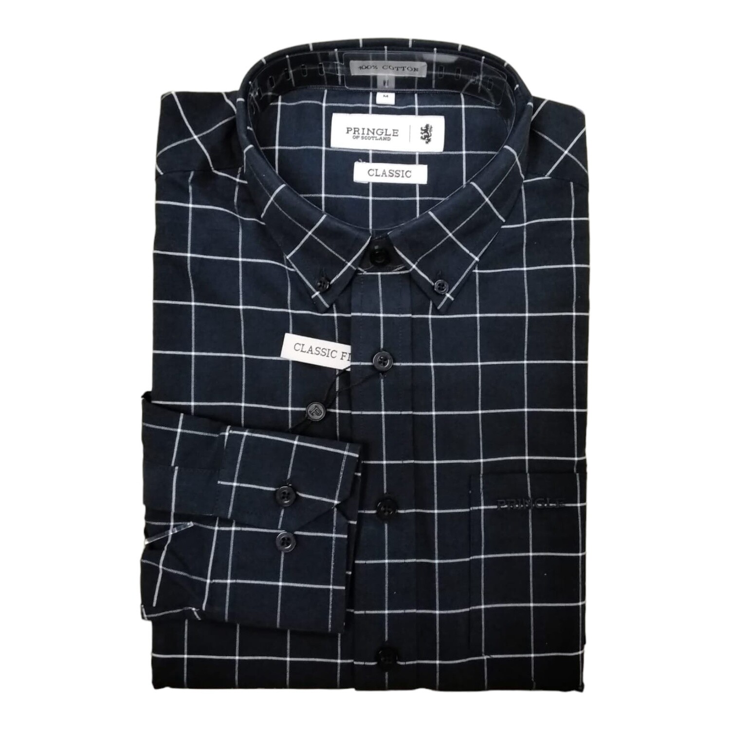 Pringle | Classic Long Sleeve Shirt | Anthony | Navy Check, Size: S