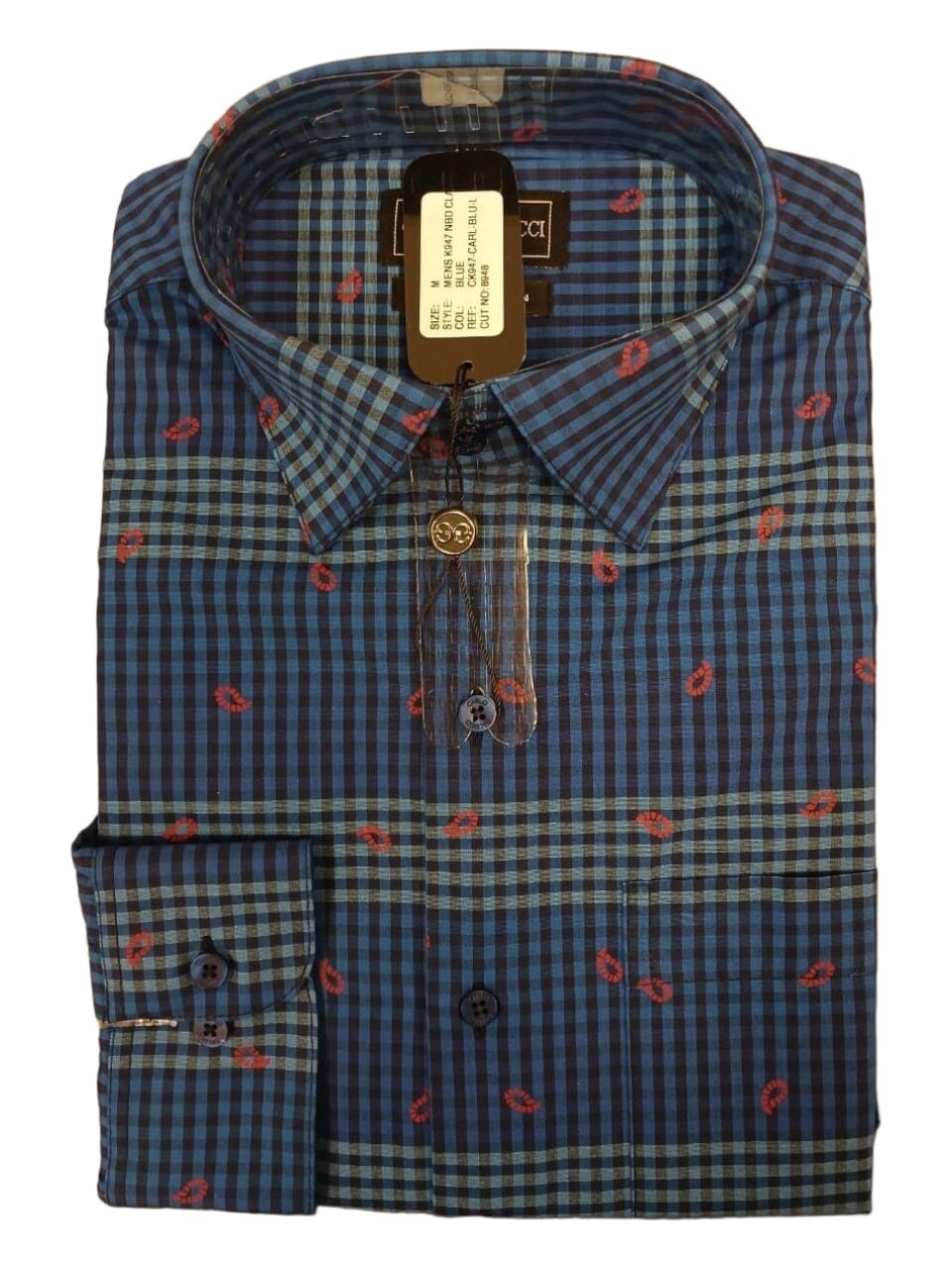 Carlo Galucci | Long Sleeve Shirt | Classic Fit | Check | Blue, Size: S