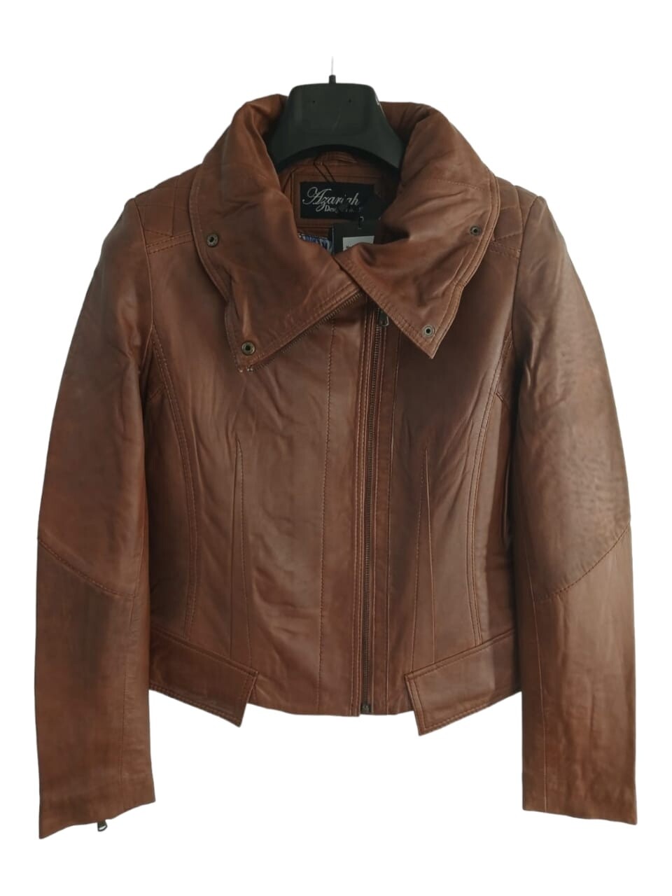Azariah | Leather Jacket | Rocco Collar | Brick, Size: S