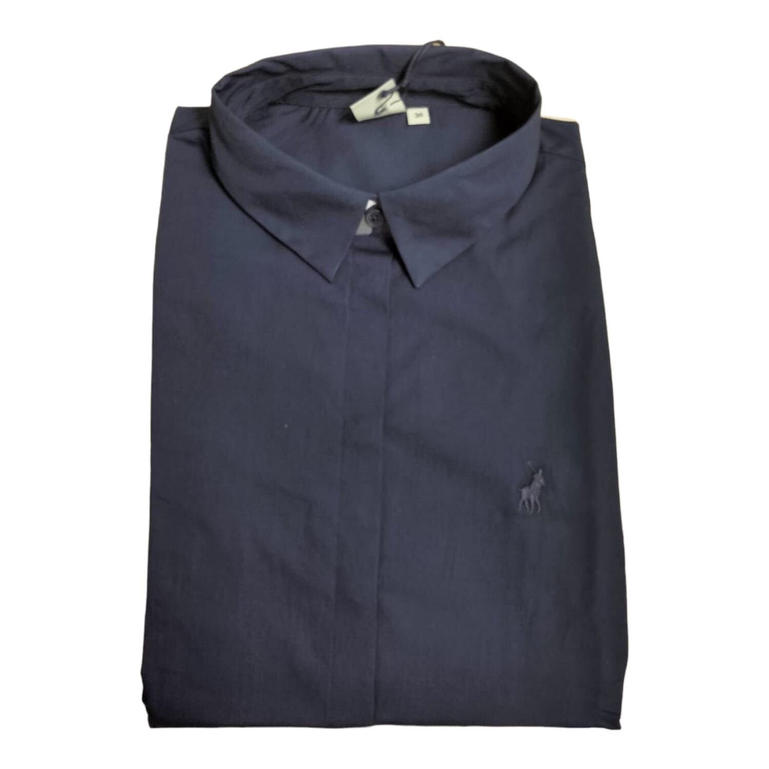 Polo | Basic Long Sleeve Shirt | Concealed Front | Navy, Size: 34