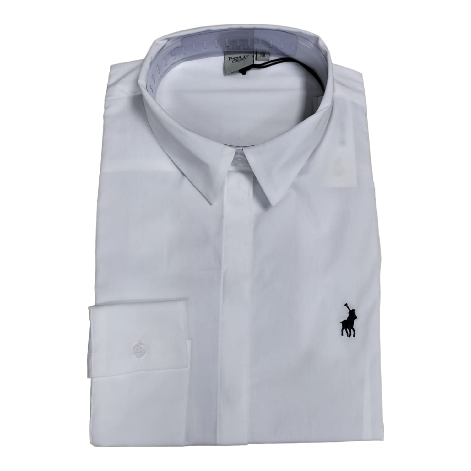 Polo |   Basic  Long Sleeve Shirt | Concealed Front | White, Size: 34