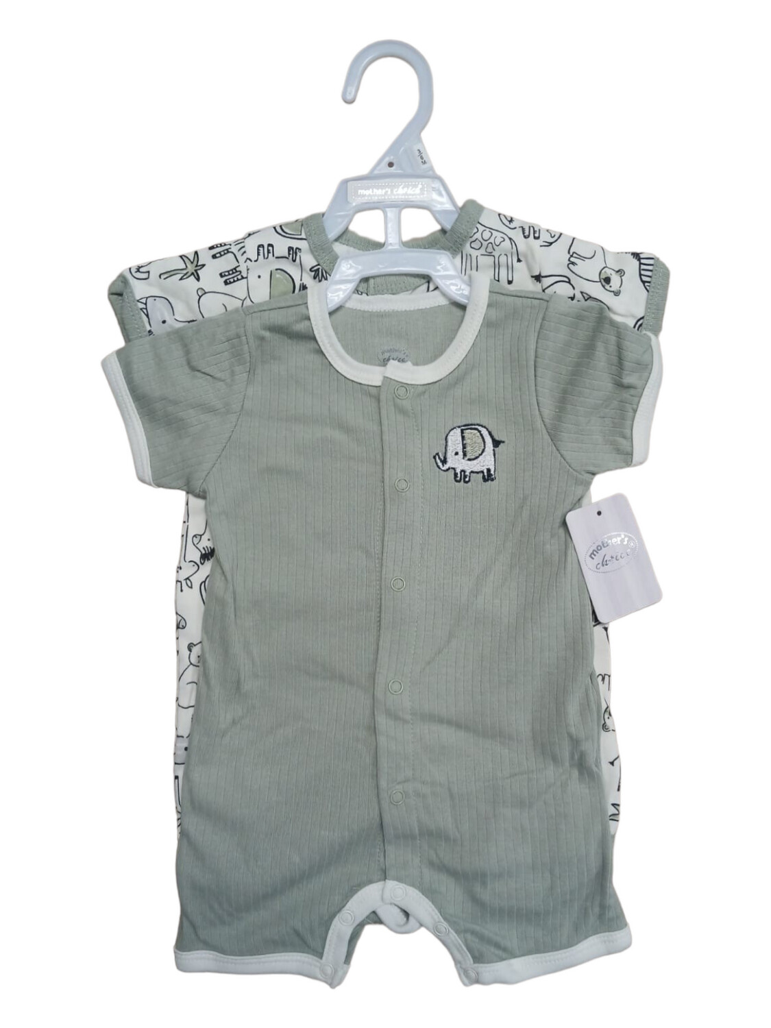 Mother&#39;s Choice | Infants 2 Pack Rompers | Simple Safari, Size: 3-6