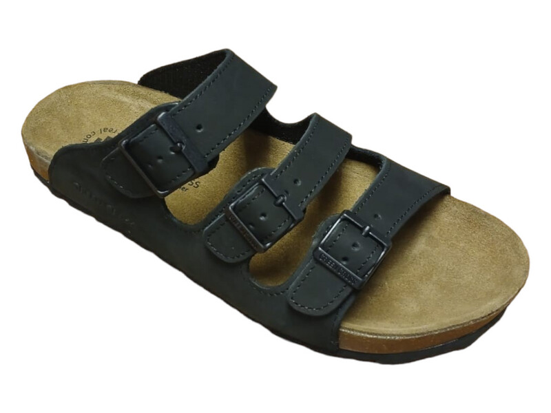 Green Cross 3 Strap Cork Sandal Black