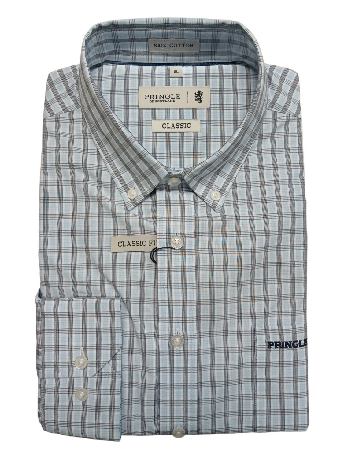 Pringle | Classic Long Sleeve Shirt | Gregor | Blue Check, Size: S