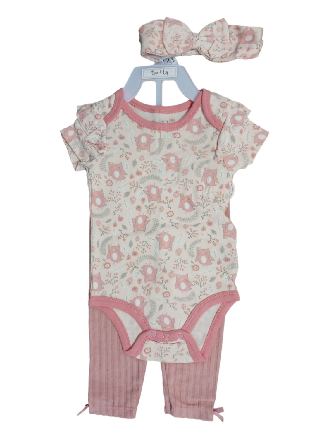 Lula &amp; Lily | 100% Cotton 3 Piece  Set with Headband | Birds, Size: 0-3M