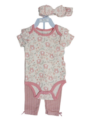 Lula &amp; Lily | 100% Cotton 3 Piece  Set with Headband | Birds
