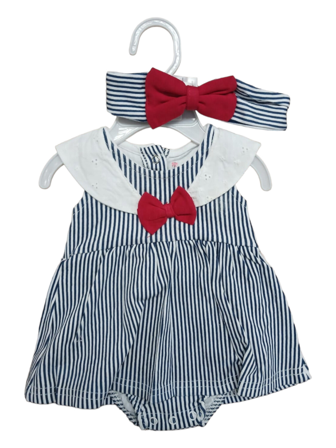 Lula &amp; Lily | 2 Piece Romper Set with Headband | Blue Stripe, Size: 0-3M