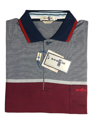 Scozia | Mercerised Golfer | Striped | Burgundy &amp; Navy, Size: S