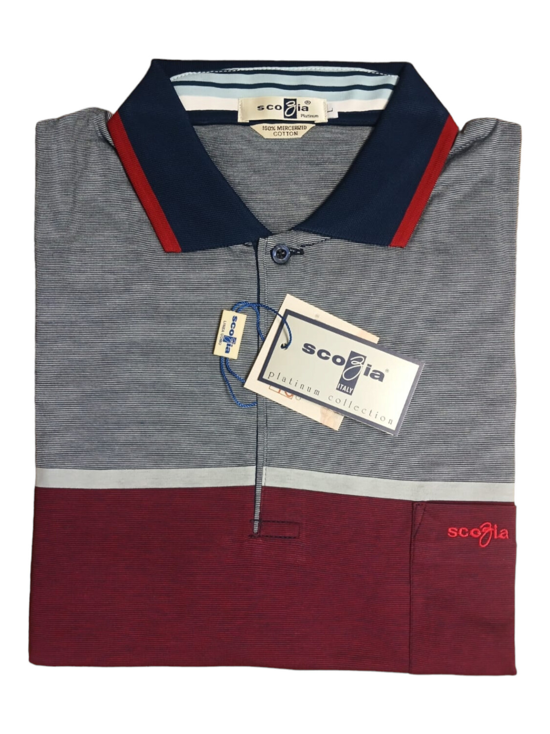 Scozia | Mercerised Golfer | Striped | Burgundy &amp; Navy