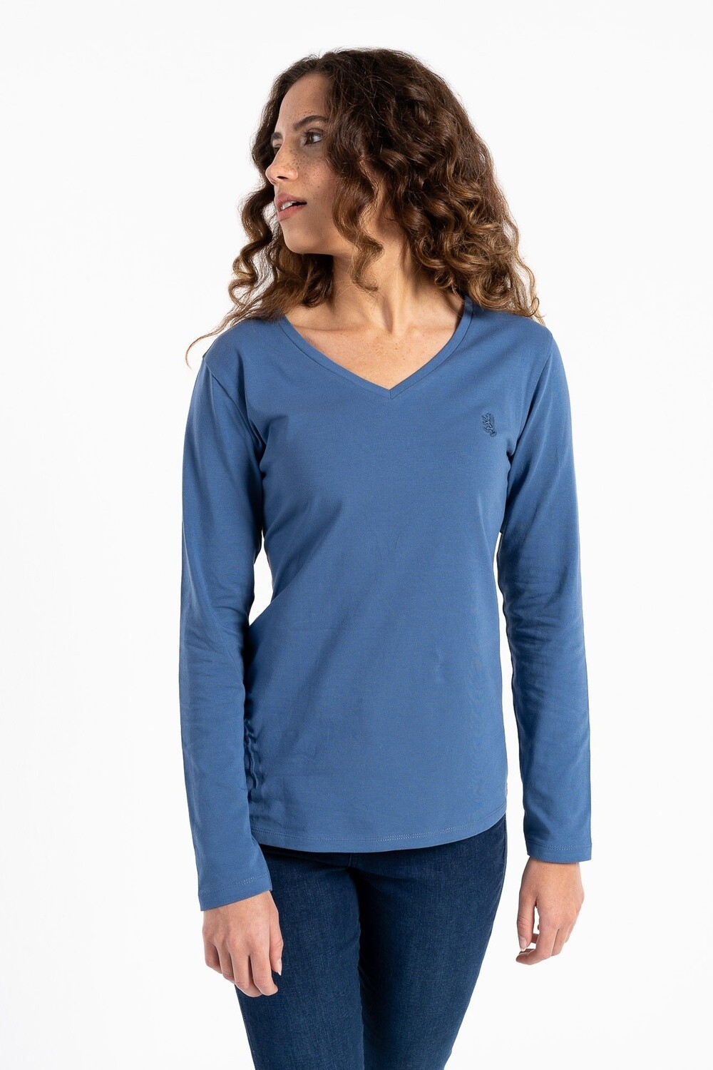 Pringle | Ladies Long Sleeve V Neck Top |  Blue, Size: S