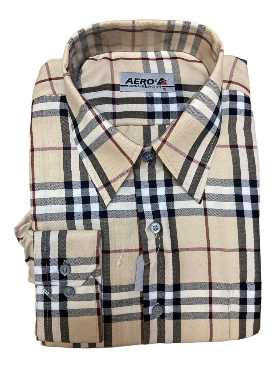 Aero | Long Sleeve Shirt | Stone Check, Size: M