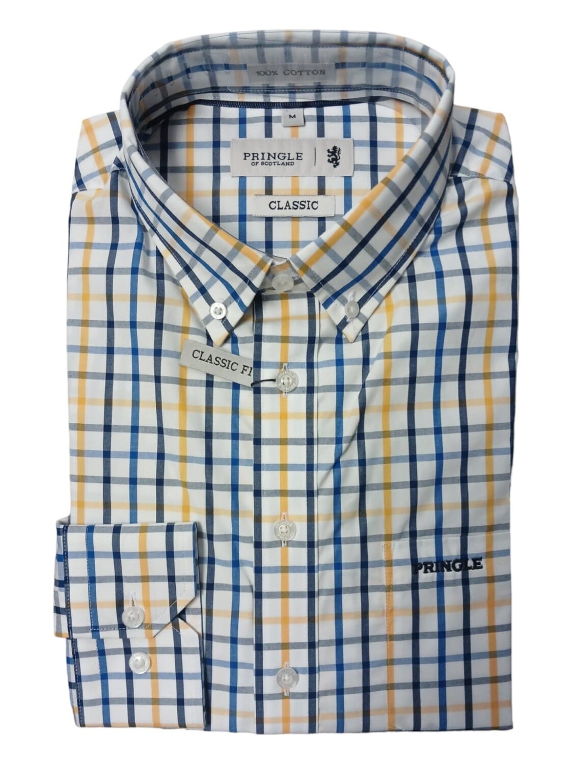 Pringle | Classic Long Sleeve Shirt | Chadwick | Blue Yellow Check, Size: S