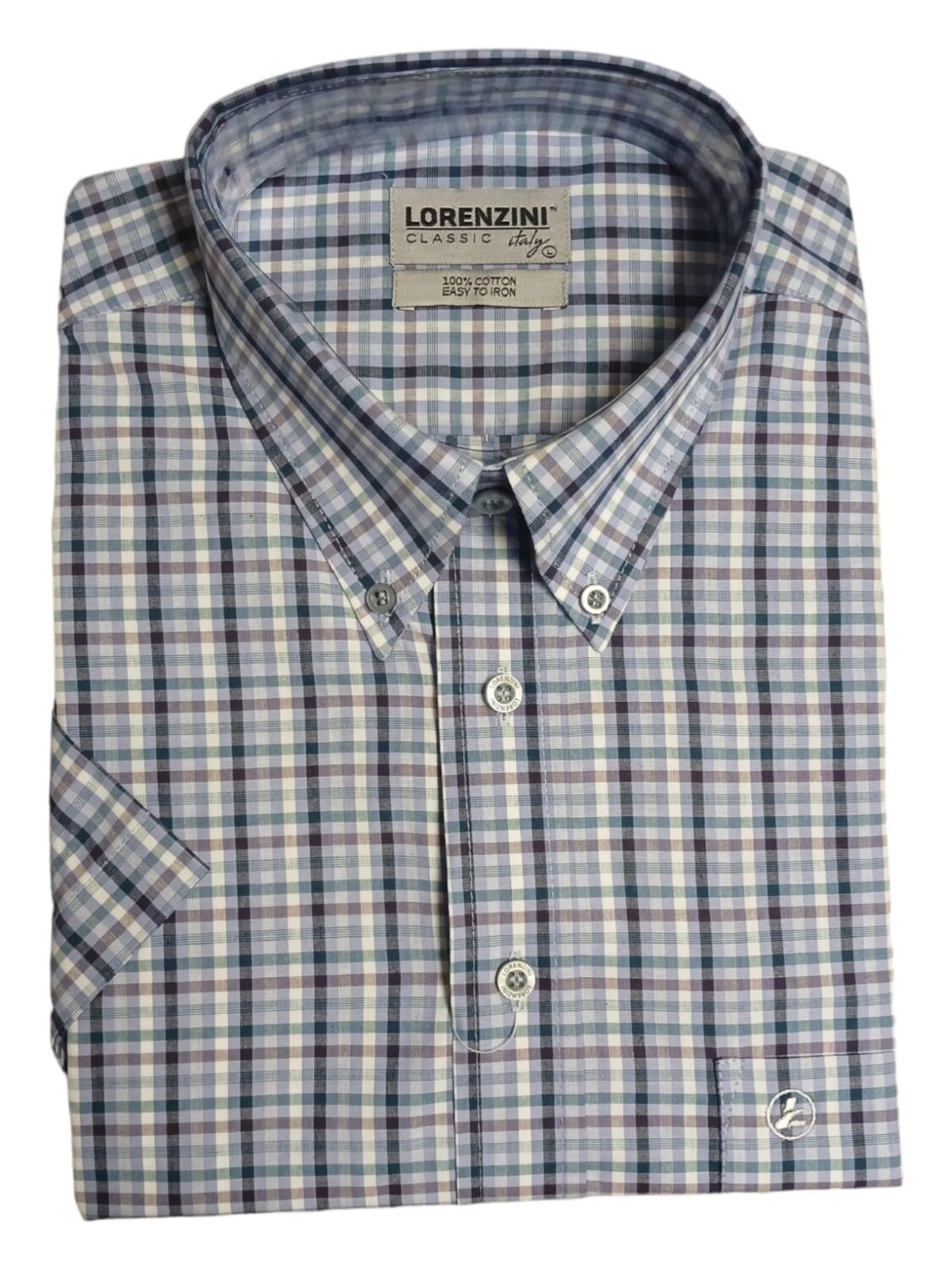Lorenzini | Classic Short Sleeve Shirt | LS50/147 | Purple Check, Size: S