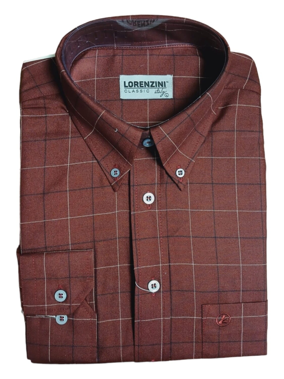 Lorenzini | Classic Long Sleeve Shirt | LO50/99 | Maroon Check, Size: S