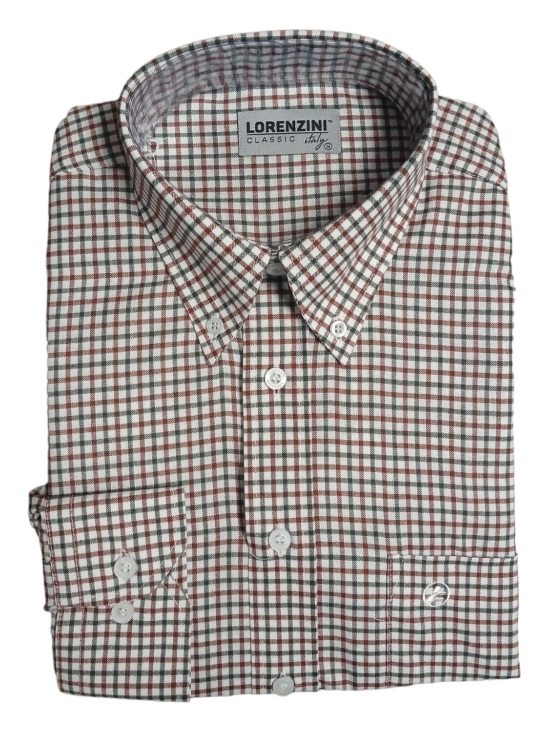 Lorenzini | Classic Long Sleeve Shirt | LO50/79 | Brown &amp; Green Check, Size: S