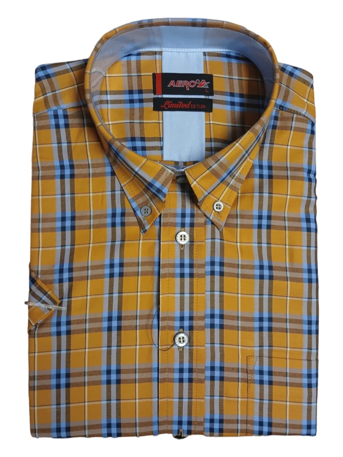 Aero | Short Sleeve Shirt | Mustard Check, Size: S