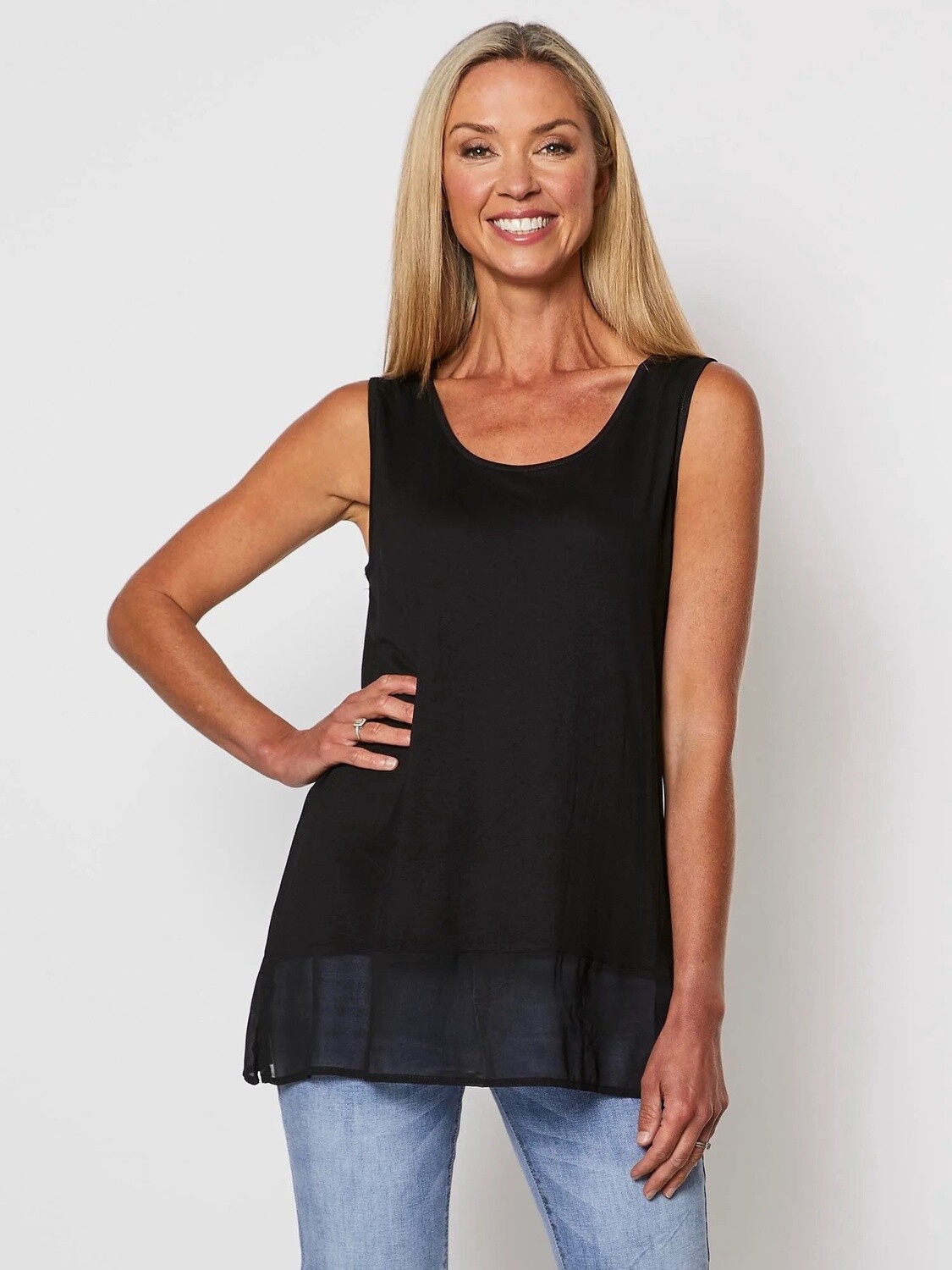 Threadz | Reversible Georgette Hem Tank | Black, Size: S