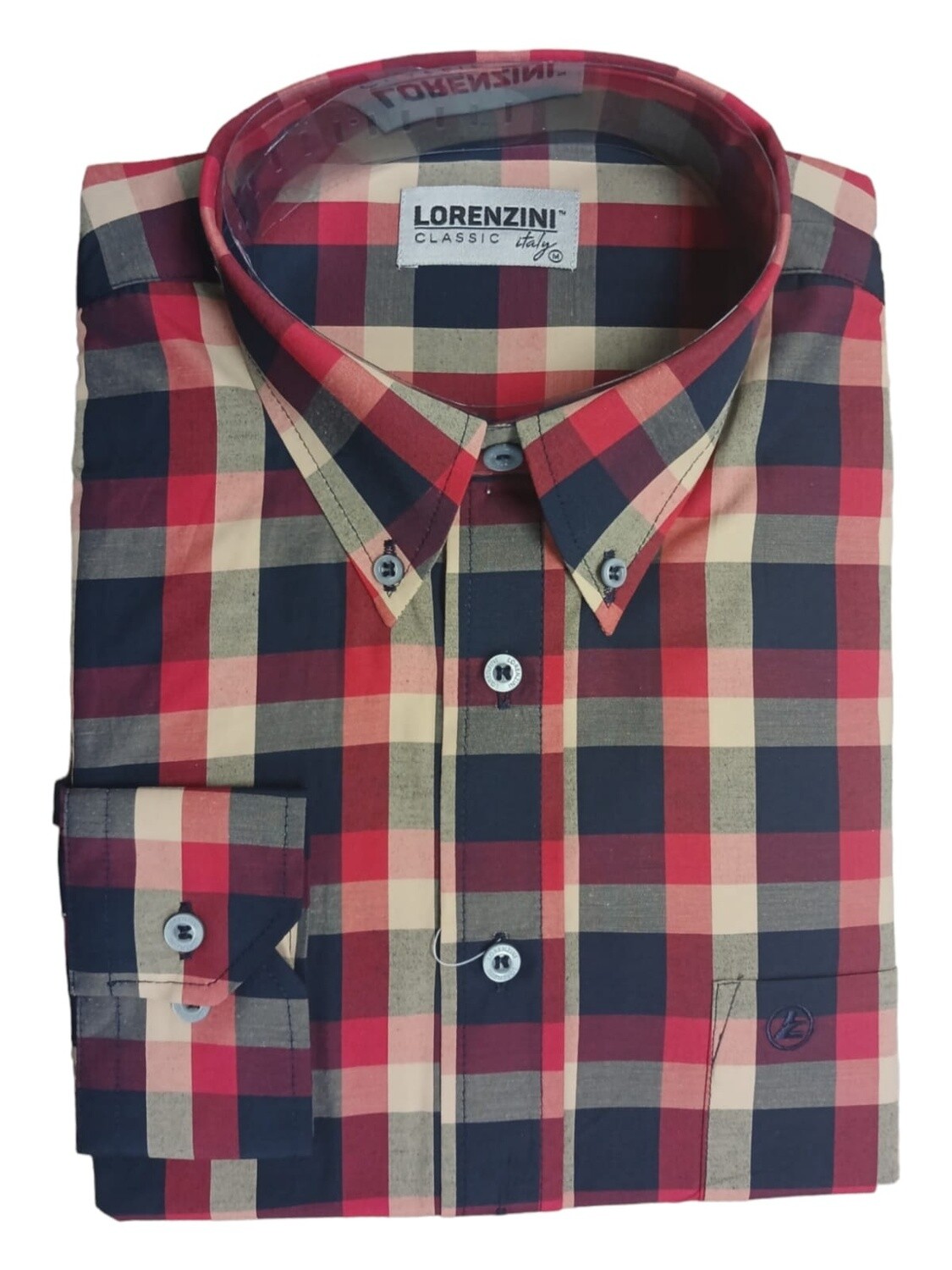 Lorenzini | Classic Long Sleeve Shirt | LO50/748 | Red Check, Size: S