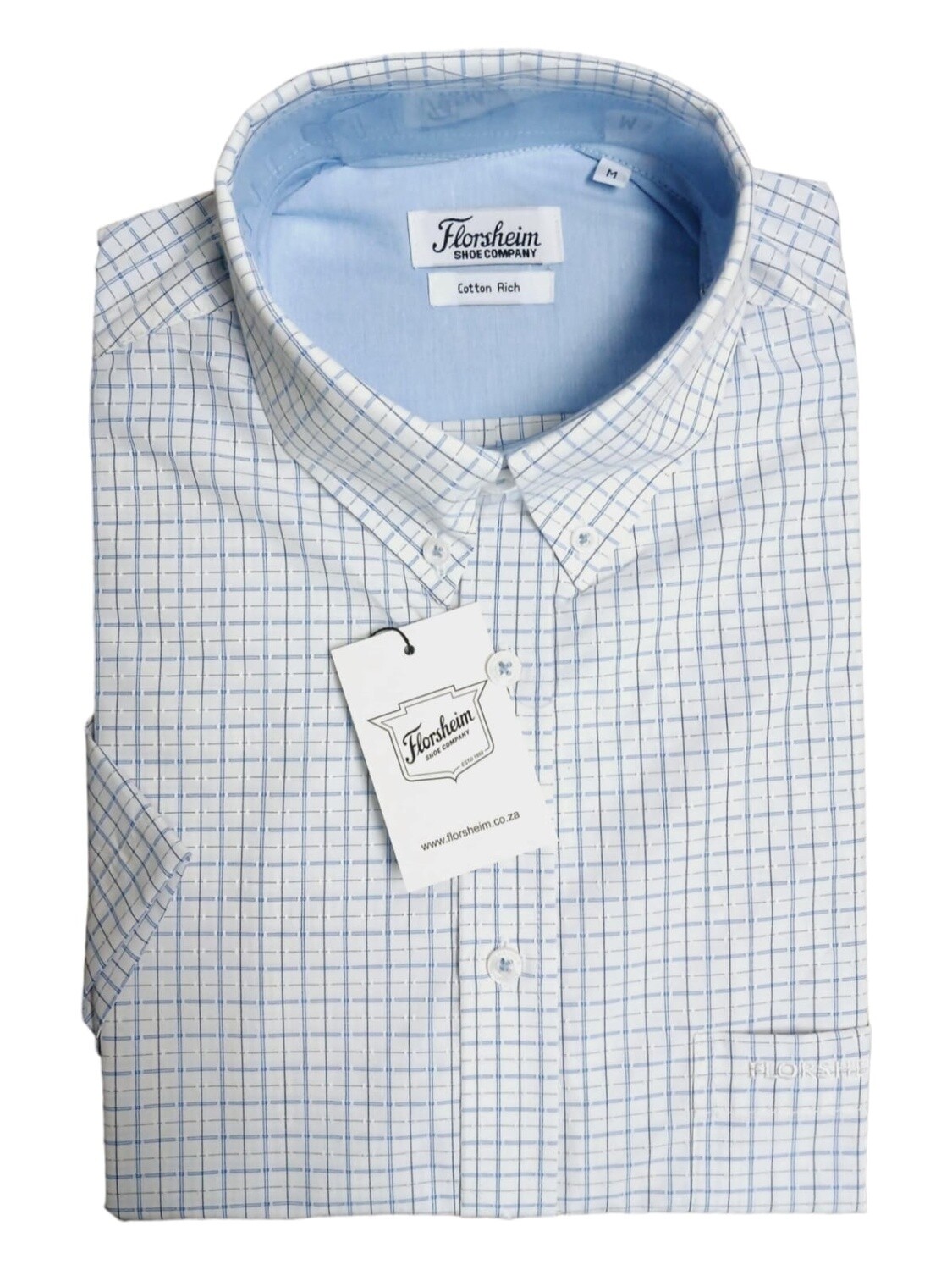 Florsheim | Relaxed Short Sleeve Shirt | Sky Check, Size: S