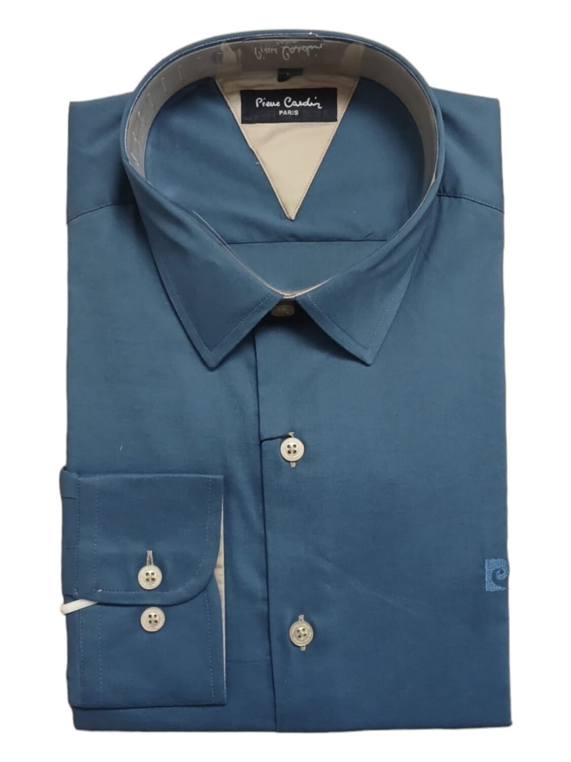 Pierre Cardin | Long Sleeve Shirt | Plain Stretch | Airforce Blue, Size: S