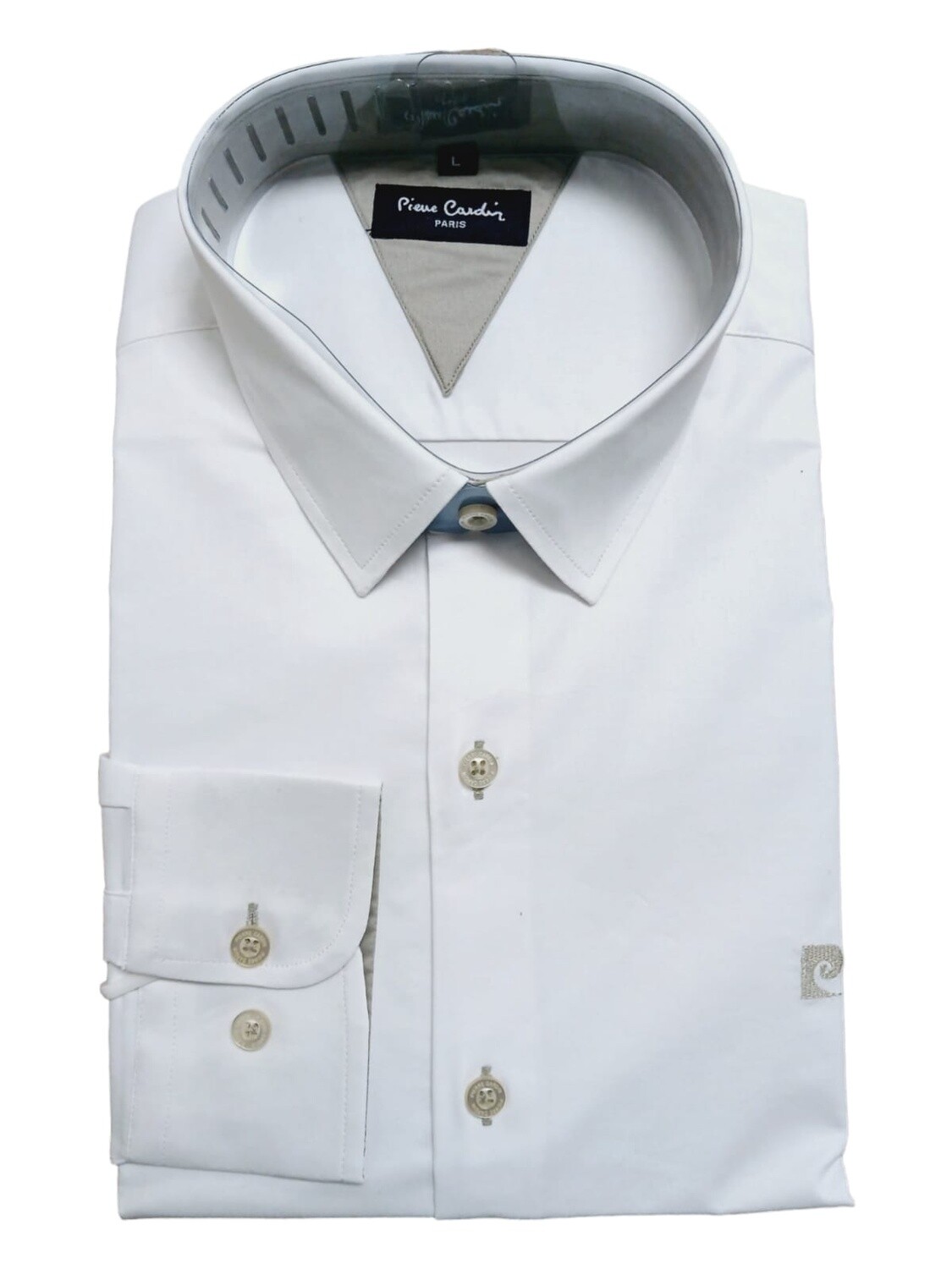 Pierre Cardin | Long Sleeve Shirt | Plain Stretch | White, Size: S